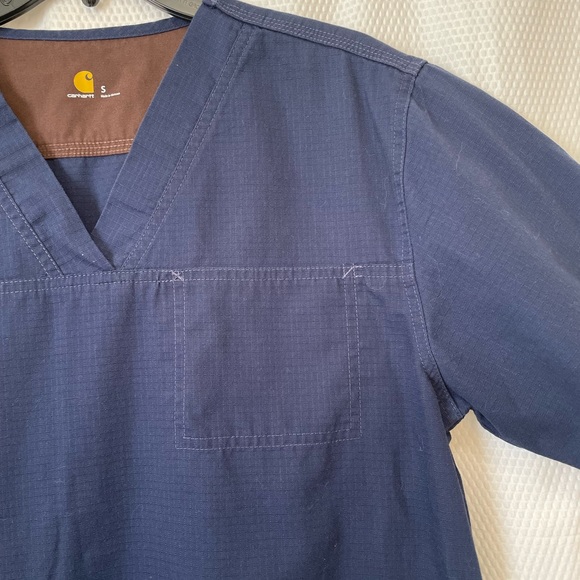 Carhartt Navy Blue V Neck Pocket Ripstop Yoke Scrub Top Size Small - Picture 4 of 9